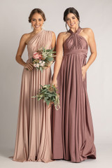 Luxe Satin Ballgown Multiway Infinity Dress in Dusty Mauve