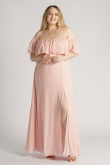 Isabelle Off Shoulder Flowy Bridesmaids Dress in Light Pink