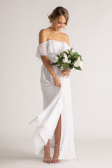 Isabelle Off Shoulder Flowy Bridesmaids Dress in White