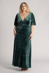 Karla Velvet V Neck Bridesmaid Dress in Emerald Green