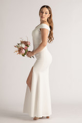 Anastasia Off Shoulder Formal Bridesmaids Dress in Ivory