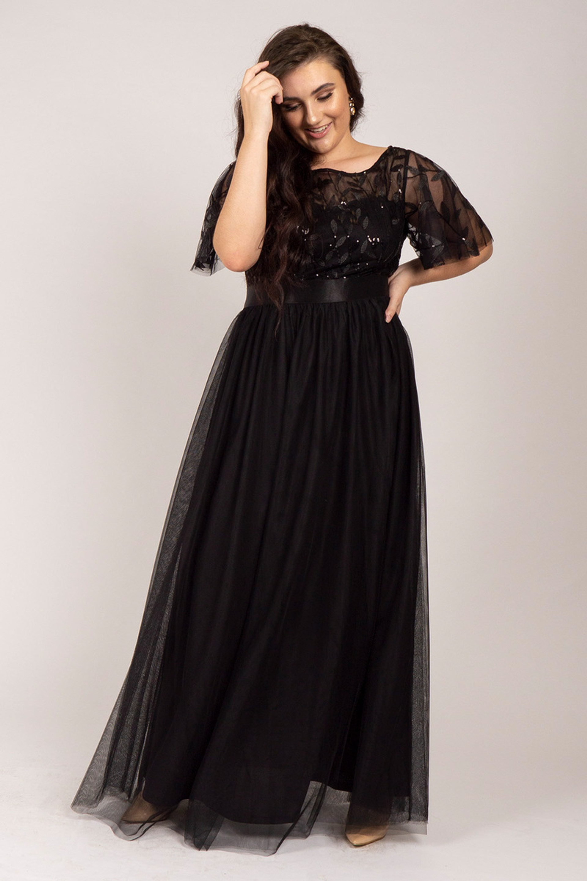 Kailyn Short Sleeved Tulle Sequins Formal Dress in Black - Formal ...