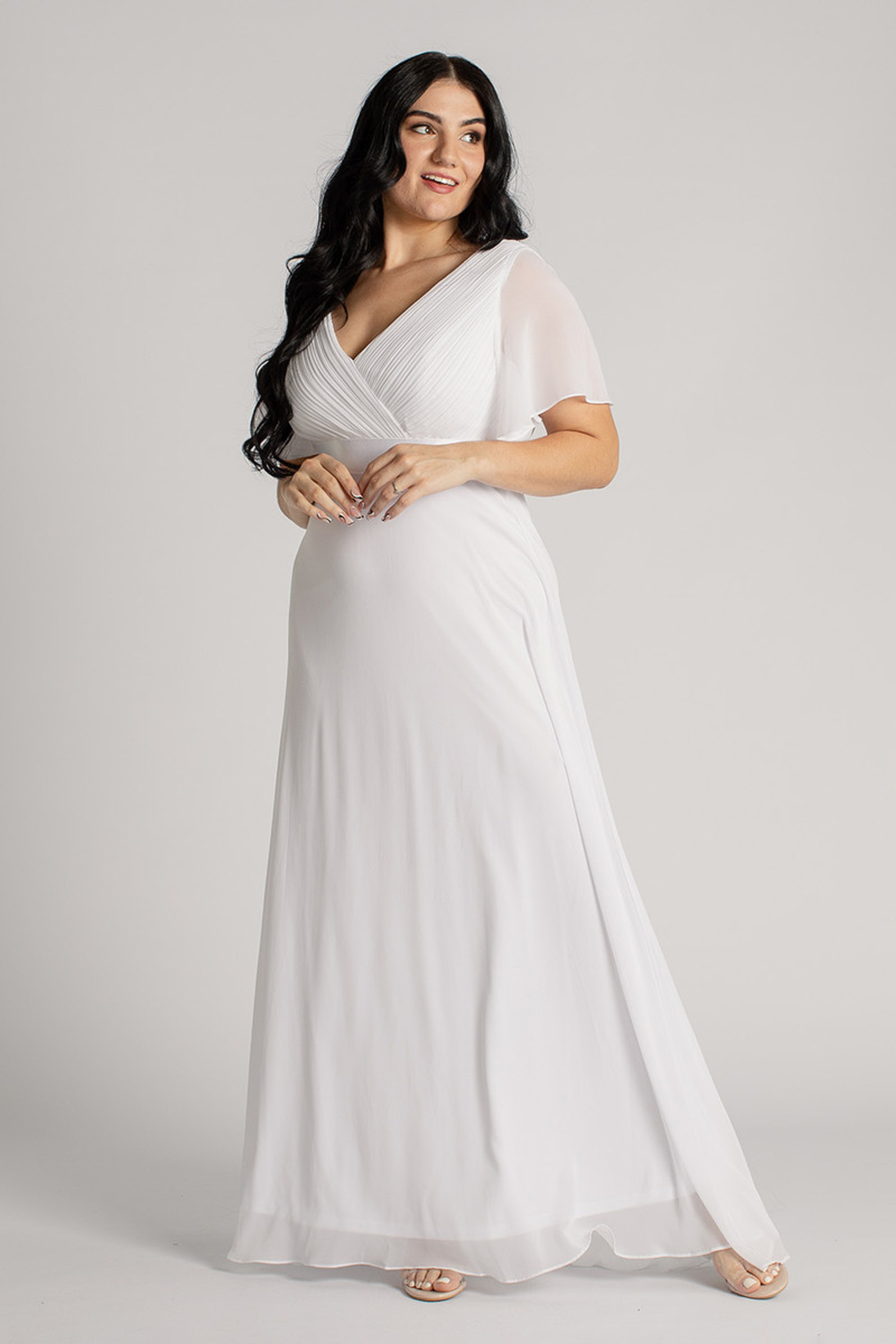Evelyn Chiffon Short Sleeved Bridesmaid Dress in White