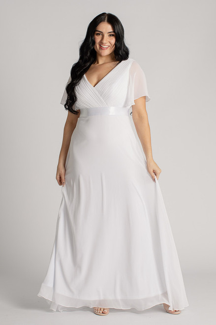 Evelyn Chiffon Short Sleeved Bridesmaid Dress in White