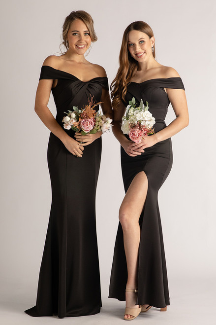 Anastasia Off Shoulder Formal Bridesmaids Dress in Black