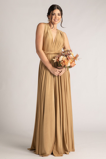 Sheath Matte Champagne Gold Sequin Long Bridesmaid Dress – DressCulture