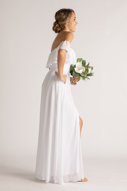 white and gold chiffon dress