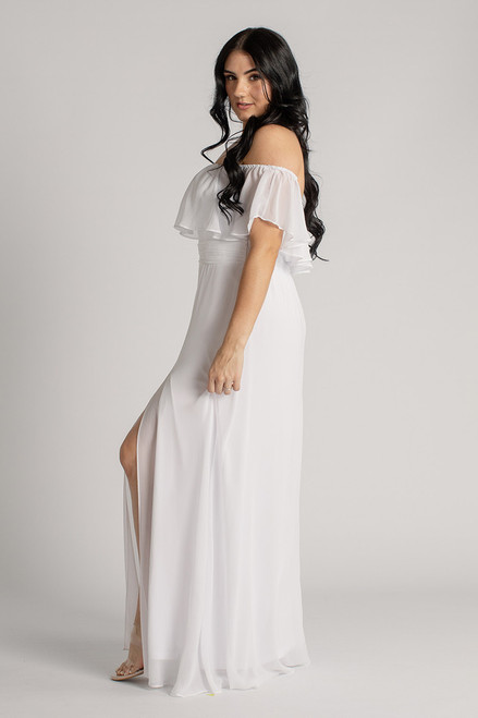 Isabelle Off Shoulder Flowy Bridesmaids Dress in White