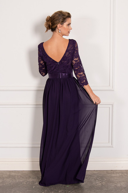 Josephine Lace Sleeved Bridesmaid Dress in Dark Purple