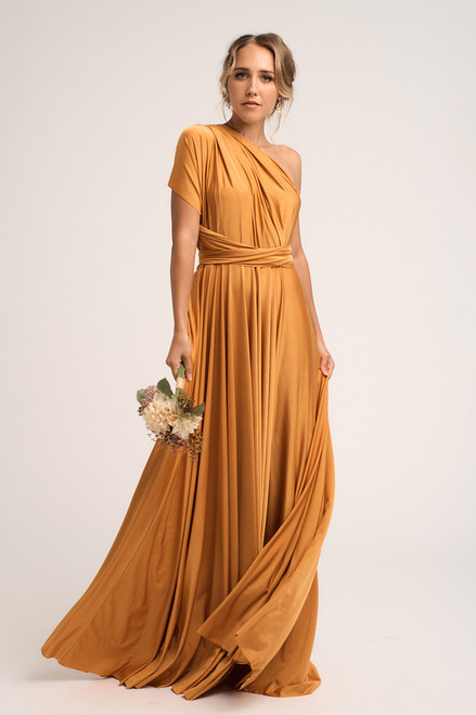 Luxe Satin Ballgown Multiway Infinity Dress in Marigold