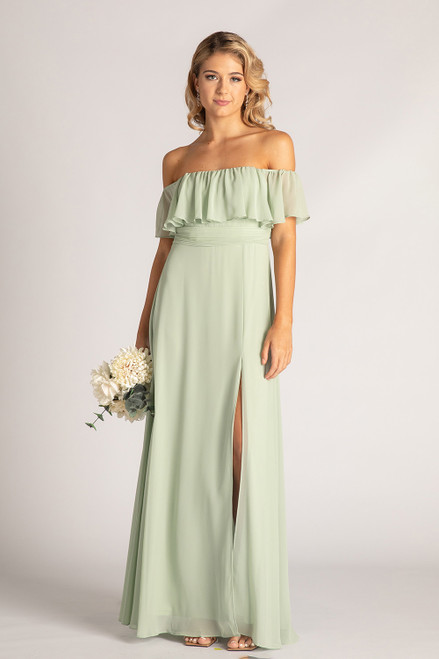 Isabelle Off Shoulder Flowy Bridesmaids Dress in Sage Green