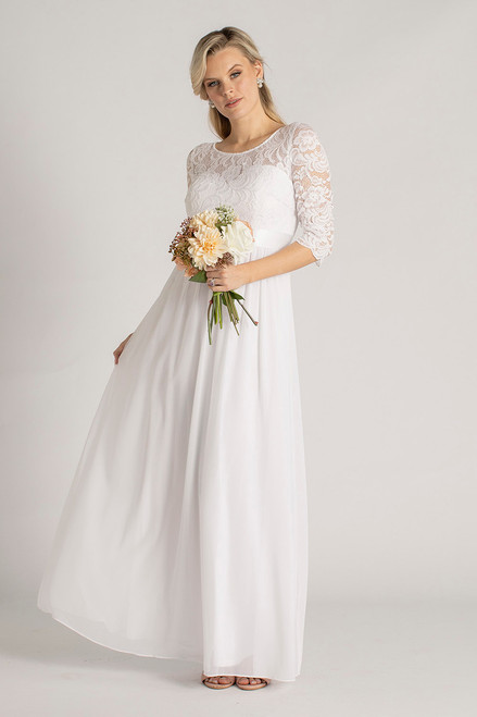 Josephine Lace Sleeved Formal Dress in White