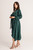 Serenity Long Sleeve Silk Wrap Midi Cocktail Dress in Emerald