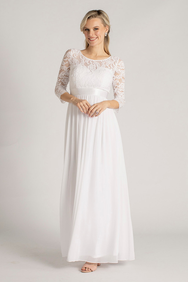 Josephine Lace Sleeved Bridesmaid Dress in White