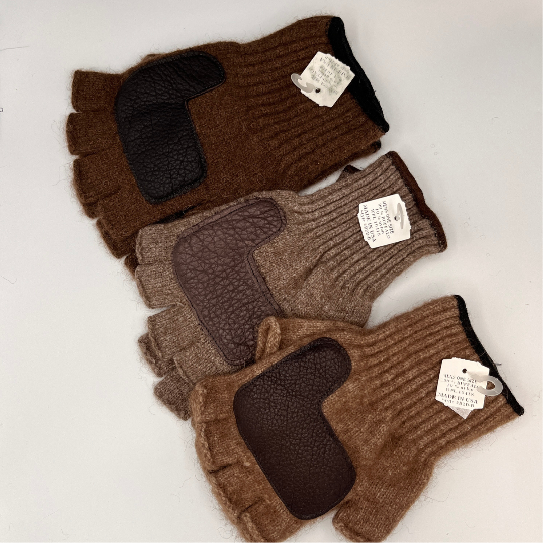 Fingerless Gloves with Buffalo Leather Palm - CeCe's Wool