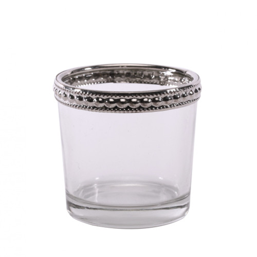 Clear Glass Votive With Metal Rim 5.5cm