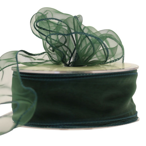 50mm Hunter Green Wired Chiffon Ribbon 50mm Hunter Green Wired Chiffon Ribbon