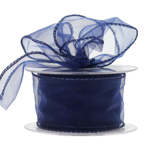 50mm Navy Wired Chiffon Ribbon 50mm Navy Wired Chiffon Ribbon