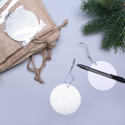 Silver Circle Glitter Tags W/String (6 pk) Silver Circle Glitter Tags W/String (6 pk)