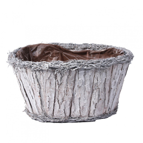 Oval Whitewash Bark Planter 28cm
