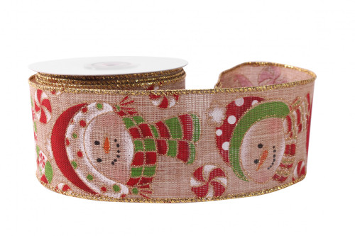 Natural with Snowmen & Glitter Ribbon (63mm x 10yds)