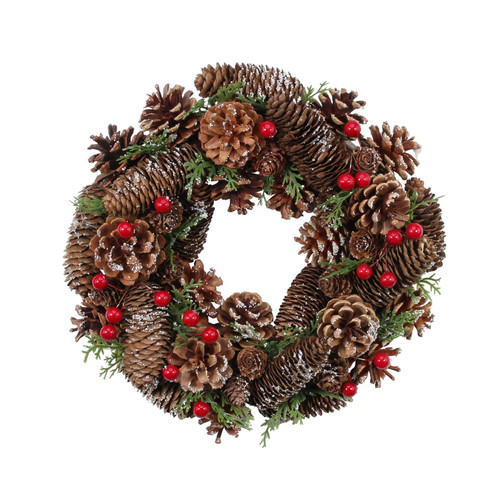30cm Natural Pinecone Wreath with Red Berries 30cm Natural Pinecone Wreath with Red Berries