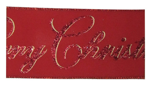 Red & gold Glitter Merry Christmas ribbon 