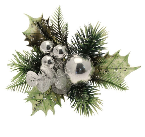 Silver Holly and Bauble Pick Silver Holly and Bauble Pick