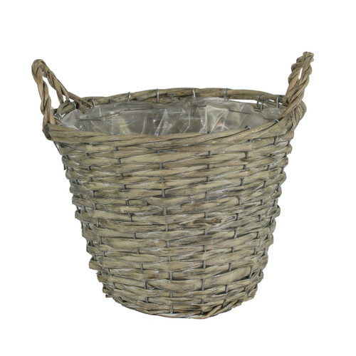 Round Grey Rattan Basket with Ears 25cm