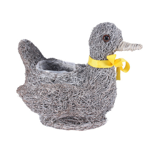 Salim White Wash Duck Planter with Yellow Bow (23cm)