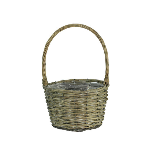 Round Grey Willow Basket with Handle (23cm)
