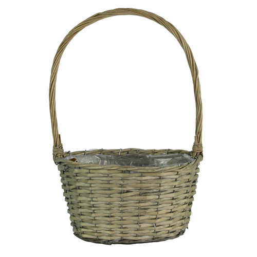 Oval Grey Willow Basket with Handle (30cm)