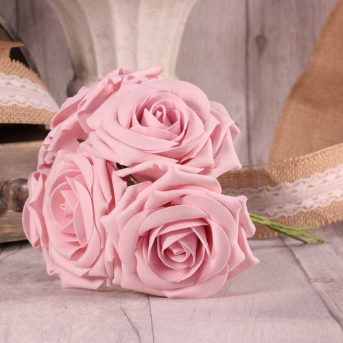 Bunch of 5 Baby Pink Foam Open Tea Rose Bunch of 5 Baby Pink Foam Open Tea Rose