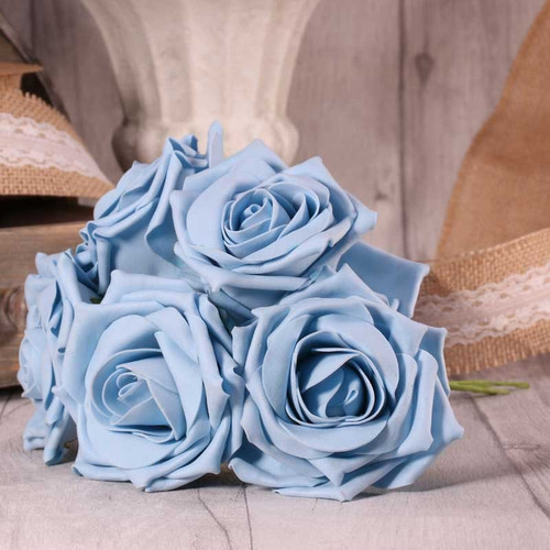 Bunch of 5 China Blue Foam Open Tea Rose 