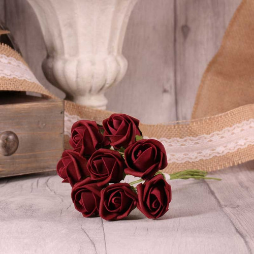 Bunch of 8 Burgundy Foam Tea Rose Bud 