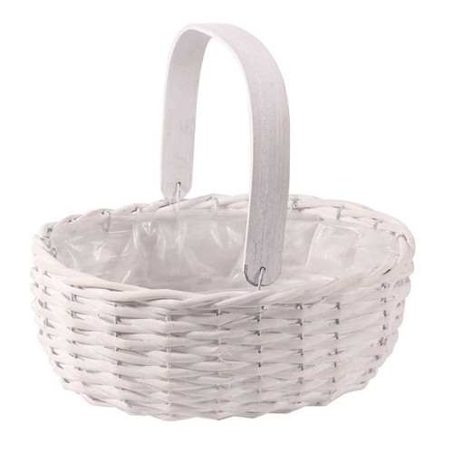 Whitewash Willow Trug Basket with Handle