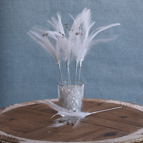 White Diamante Feathers (6 Pack) White Diamante Feathers (6 Pack)