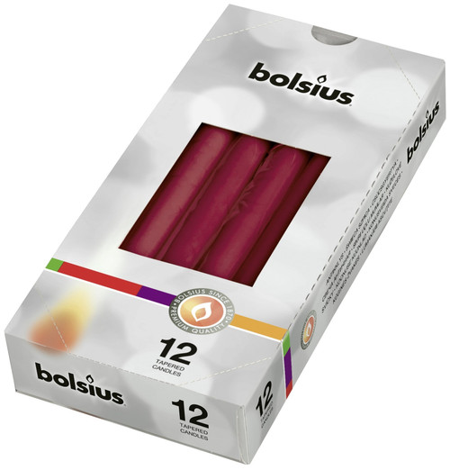 Bolsius Wine Red Taper Candles (Pack of 12)