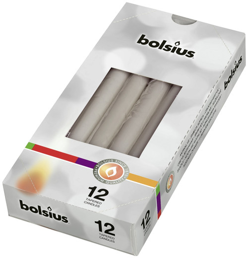 Bolsius Warm Grey Taper Candles (Pack of 12)