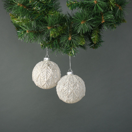 Freya Rose 10cm Glass Bauble White (Set of 4) Freya Rose 10cm Glass Bauble White (Set of 4)
