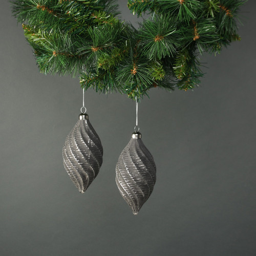 Naida Glass Swirl Drop Bauble Pewter & Silver (Set of 4) Naida Glass Swirl Drop Bauble Pewter & Silver (Set of 4)