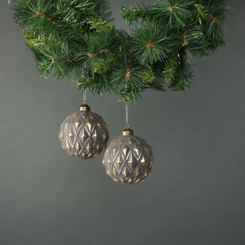 Luna 10cm Glass Bauble Pewter & Gold (Set of 4) Luna 10cm Glass Bauble Pewter & Gold (Set of 4)