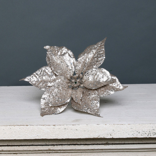 Champagne Glitter Poinsettia Pick Champagne Glitter Poinsettia Pick
