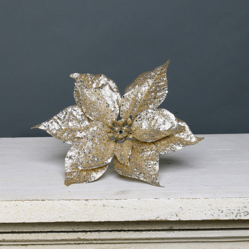 Gold Glitter Poinsettia Pick Gold Glitter Poinsettia Pick