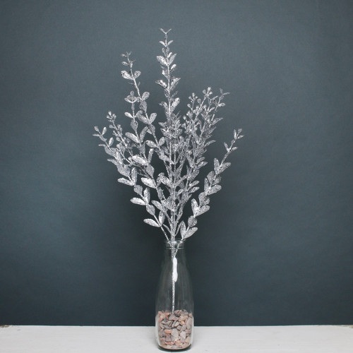 Silver Glitter Boxwood Spray 