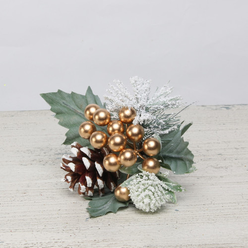 Snowy Gold Berry and Spruce Spray