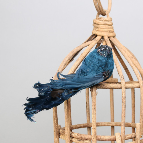 Blue Showfeather Bird with clip Blue Showfeather Bird with clip