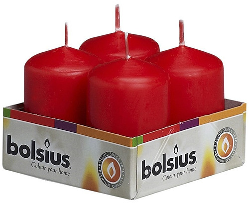 Pack of 4 Bolsius Red Pillar Candles (60x40mm) Pack of 4 Bolsius Red Pillar Candles (60x40mm)