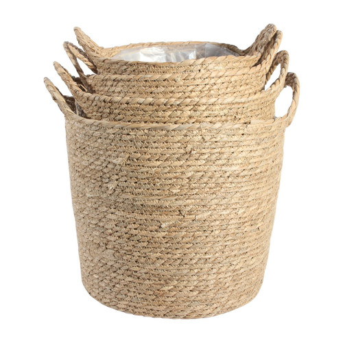 Set of 4 Natural Grass Baskets with Handles Set of 4 Natural Grass Baskets with Handles