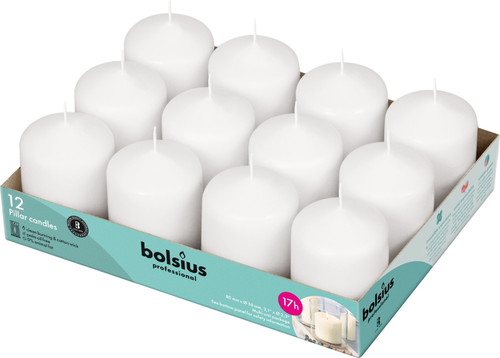 12 Bolsius Professional Pillar Candle- White (78mm/58mm) 12 Bolsius Professional Pillar Candle- White (78mm/58mm)
